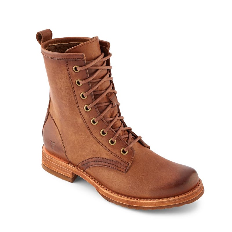 Frye Veronica Womenâ€™s Combat Boots Crafted from Hand-Burnished Vintage Italian Leather with genuine stitch-down welt construction and Leather Lining â€“ 6 Â¾â€ Shaft Height, Caramel - 8 M - Image 1
